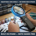 VisionAid Hands-Free Magnifying Glass with Stand, LED Lights, Loupe Handheld Illuminated Magnifier for Low Vision Seniors Reading