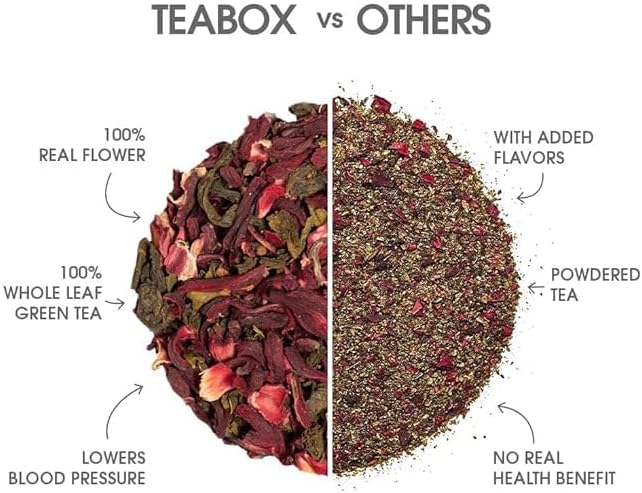 Teabox Premium Green Tea With Dried Hibiscus | 100% Whole Leaf Green Tea With Cinnamon,Clove | 0% Bitterness |3.52 oz