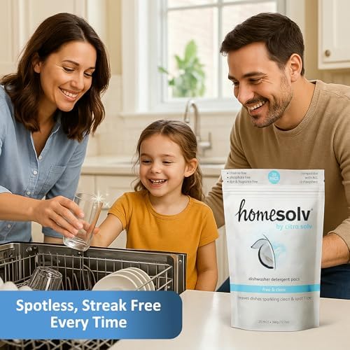 Homesolv Dishwasher Detergent Pods Free and Clear - Plant and Mineral Based Dish Washer Tablets for Spotless Dishes - Eco Friendly Dishwasher Pods - (20 Count 1-Pack)