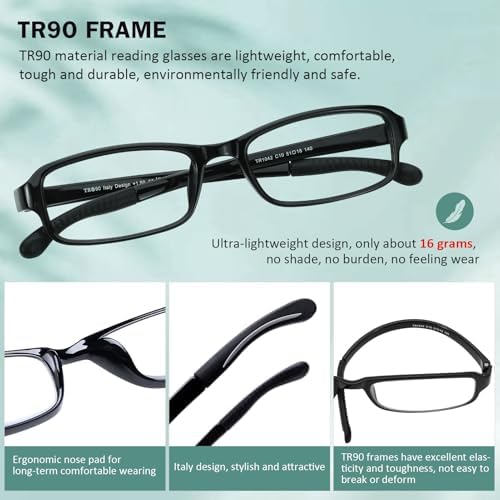 DOOViC 2 Pack Reading Glasses for Women Men TR90 Flexible Lightweight Blue Light Blocking Computer Readers