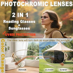 Photochromic Progressive Multifocus Reading Sunglasses for Women, Stylish Metal Half Frame Anti Blue Light Readers