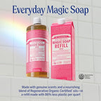 Dr. Bronner's Pure-Castile Magic Soap Liquid- Made with Regenerative Organic Certified Oils- For Body, Face, Hair, Dishes, Laundry, Vegan Bath Soaps for Men & Women, Non-GMO - Rose, 32oz + Refill