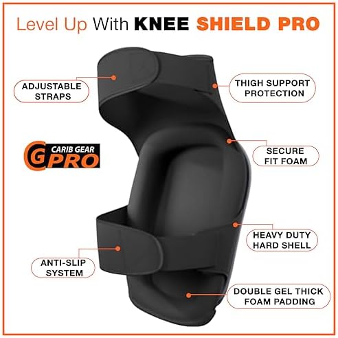 CARIB GEAR PRO USA Work Knee Pads for Men and Women Heavy Duty Double Gel Construction Knee Pads with Anti Slip Straps for Flooring Tiling Gardening Includes Leather Gloves and Safety Glasses