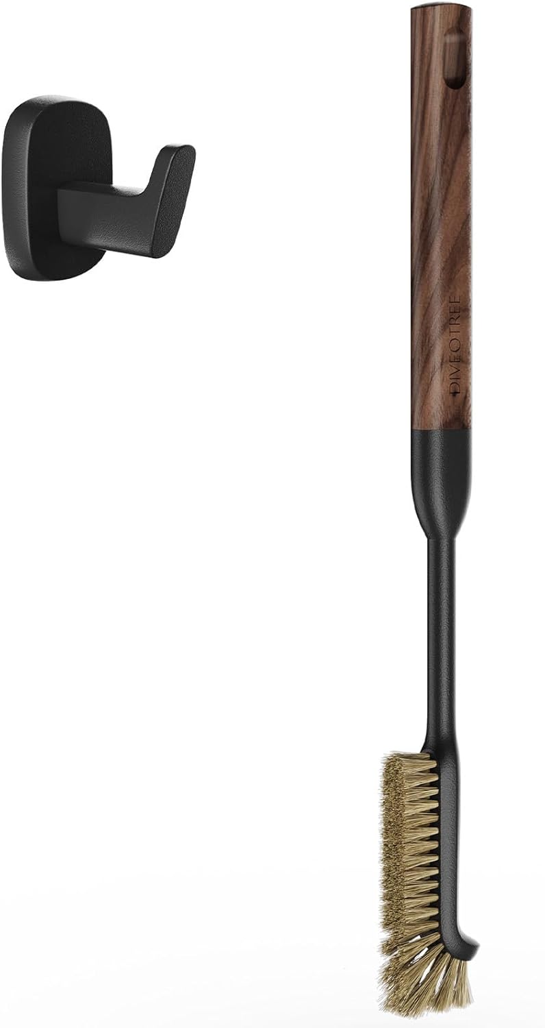 Cleaning Brush, Diveotree Hard Bristle Brush for Deep Cleaning Grout, Sink, Cup, Teapot, Bottle, Blender, Multi-Purpose Brush wih Long Handle for Kitchen (Brown)