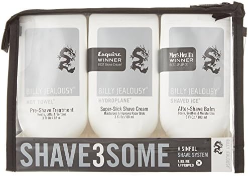 Billy Jealousy Shave3some Travel-Size Trio Shaving Kit for Men with Heating Pre-Shave, Super Slick Shave Cream and Cooling After-Shave, Citrus Scent, 3 Fl Oz Each
