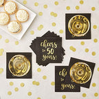 BLUE PANDA 50 Pack Cheers to 50 Years Printed Cocktail Napkins for 50th Birthday and Anniversary - 3-Ply Black & Gold Foil 50th Birthday Napkins