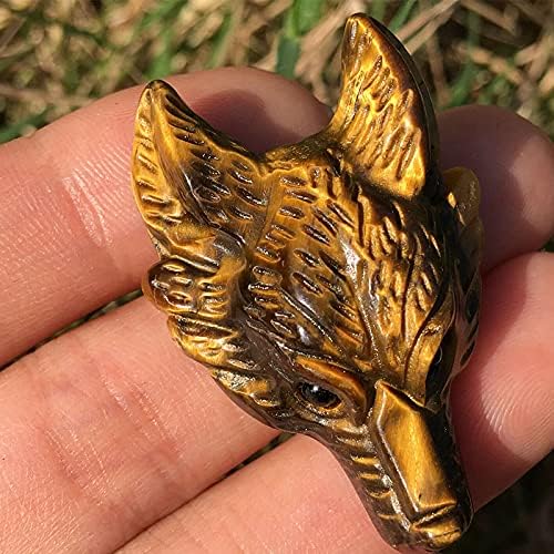 Acxico 1 pcs Natural Tiger's eye jasper Quartz Crystal Wolf Skull Carved stone Healing