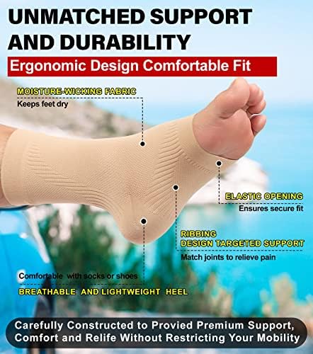 KEKING® Ankle Brace Compression Support Sleeve for Women & Men, Medical Ankle Compression Socks for Plantar Fasciitis, Foot & Ankle Swelling, Achilles Tendon Support, Arch Support, 1 Pair of Beige L