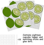 18pcs Green Glitter Lemon Dessert Cupcake Topper Pick for Summer Fruit Lemonade Theme Decor Supplies Baby Shower Men Women Boys Girls Happy Birthday Party Decorations