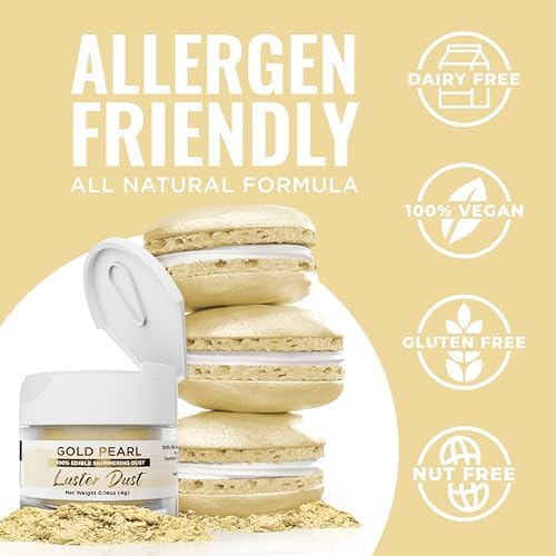 Luster Dust - Gold Pearl (4g 1x Jar) | Edible Vegan Dust & Paint for Cake Decorating, Ice Cream, Desserts, Cocktails and Beverages by Bakell