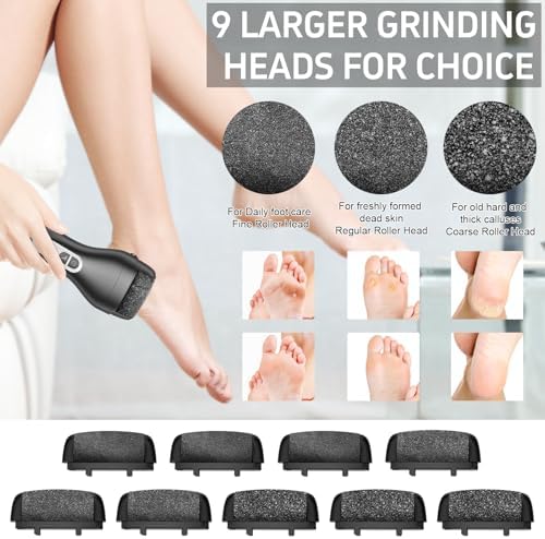 Electric Callus Remover for Feet,Professional Pedicure Kit Rechargeable Foot File Hard Skin Remover for Cracked Heels &Dead Skin,with 9 Roller Heads 2 Speed (Black DR)