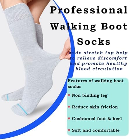 Walking Boot Sock Replacement Extra-Wide Knee High Socks for Foot Brace,Fracture Boot Men & Women 2 Pairs