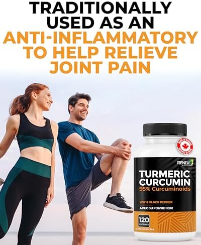 Renew Actives Turmeric Curcumin with Black Pepper – 600MG Turmeric Root, 100MG Curcuminoids per 2 Capsules – Supports Digestion, Liver Health, Joint Relief & Mobility – Made in Canada – 120 Capsules