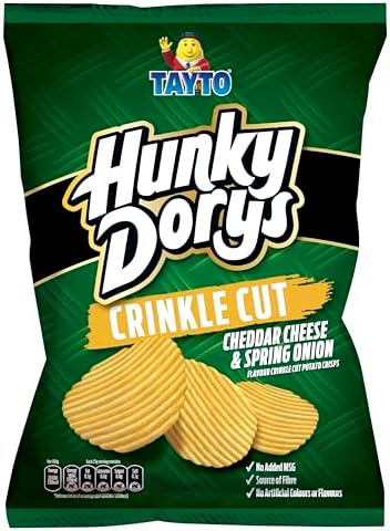 Tayto Hunky Dorys Crinkle Cut Potato Crisps, Cheddar Cheese & Spring Onion Flavor, 4.58 oz, 3 Pack
