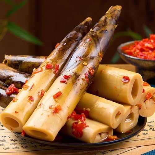 17.6OZ Fresh Hand Peeled Bamboo Shoots,Bamboo Shoots To Eat,Instant Spicy Chinese Snacks,Aged Soup with Pickled Peppers and Tender Vegetables,Spicy Strips
