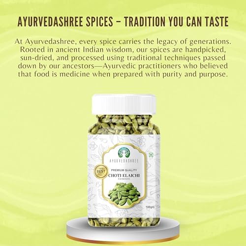 AYURVEDASHREE Green Cardamom Whole Pods, Hari Elaichi (Elettaria cardamomum) - 100g| Jumbo Size | Premium Quality | Vegan, Non-GMO & Gluten Free | All Natural |Product of India