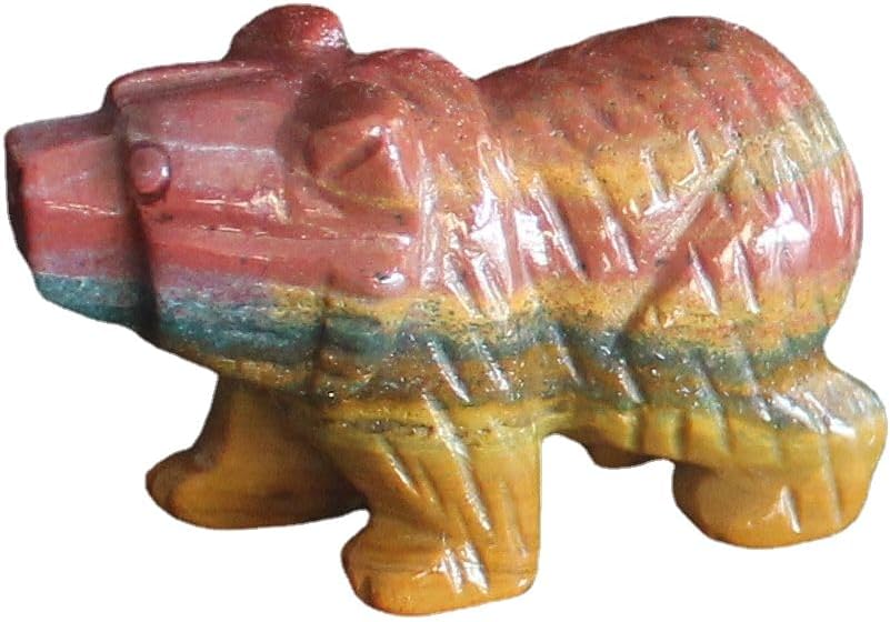 Hand Carved Gemstone Crystal Bear Figurine Animal Statue Carving Office Home Decor 1.5'' (Indian Agate)