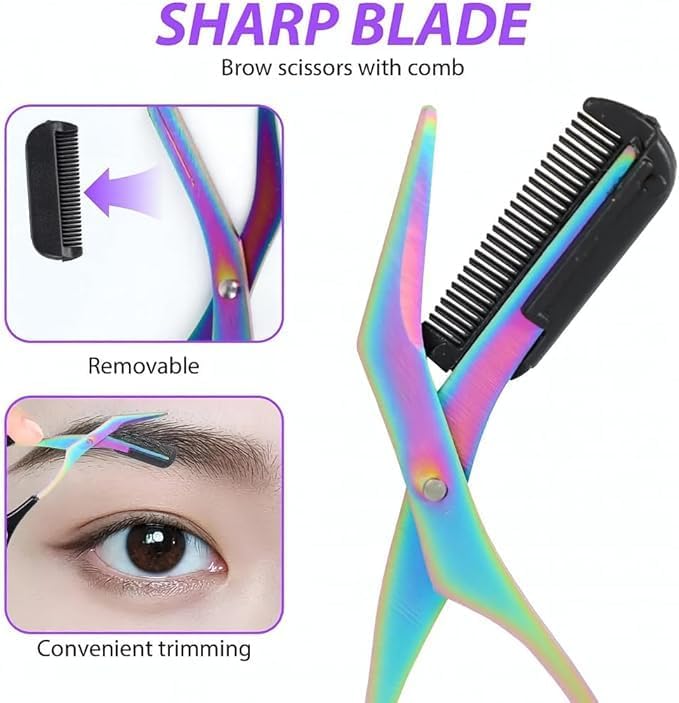 Eyebrow Trimmer Scissor,Eyebrow Trimmer for Women Men,Eyebrow Scissors with Comb,Non-Slip Eyebrow Cutter Eye Brow Razors,Eye Brow Shaper Trimming Scissors Makeup Tool (Black)