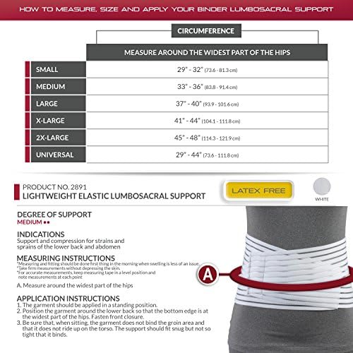OTC Lumbosacral Support, 7-inch Lower Back, Lightweight Compression, Elastic, White, Large