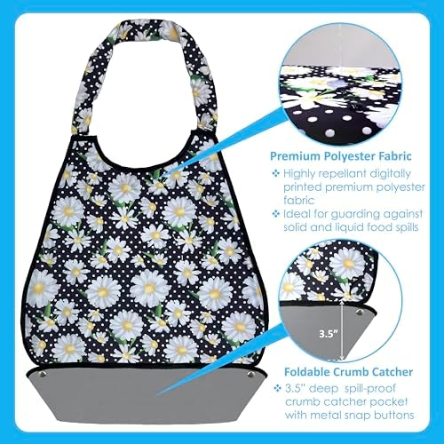 Premium Adult Bibs for Seniors & Elderly - 17x30 Large, Heavy Duty, Waterproof PVC Layer, Washable, Crumb Catcher