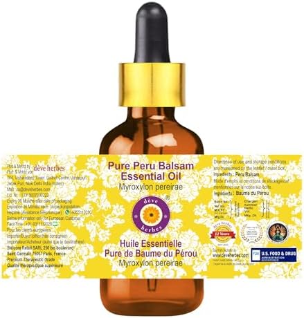 Deve Herbes Pure Peru Balsam Essential Oil (Myroxylon pereirae) with Glass Dropper Steam Distilled (Pack of Two) 100ml X 2 (6.76 oz)