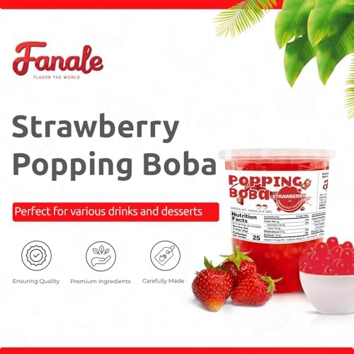 Fanale Strawberry Popping Boba Pearls, Vegan, Non GMO, Gluten Free, Fat Free, Perfect for Bubble Tea, Smoothies, Ice Cream, Desserts, and Beverages.