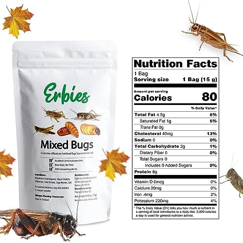 Erbies Edible Bug Mixed Trail Mix, 15g Bag, Seasoned and Crunchy Insects, Crickets, Grasshoppers, Silkworm Pupae, and Sago Worms, Protein Packed Unique Snacks, Fun Snacks Gift Idea, 1-Pack