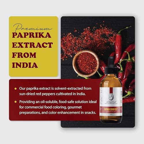 Paprika Oleoresin 120000 CU – Natural Oil Soluble Extract from Capsicum Annuum – High Intensity Colorant for Food, Cosmetics, and Industrial Applications – Solvent Extracted – India - 1 Fl Oz
