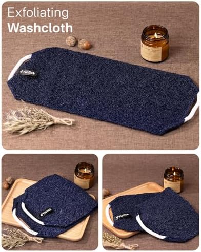 Yiclick Exfoliating Washcloth Towel with Handle, Back Scrubber for Shower, Exfoliating Body Scrubber Exfoliator, Japanese Wash Cloth for Body Scrub, Bath Sponge Loofah Luffa Washer Exfoliator