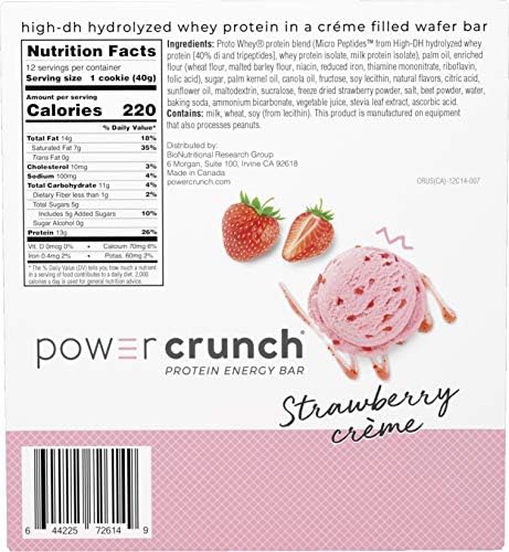 Power Crunch Protein Wafer Bars, High Protein Snacks with Delicious Taste, Strawberry Crème, 1.4 Ounce (12 Count) (Pack of 2)