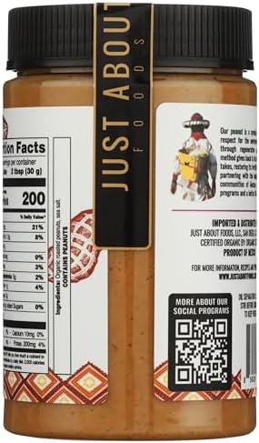 Just About Foods Organic & Keto Peanut Butter Crunchy 1 lb Gluten-Free, No Sugar Added, Palm Oil Free Single Ingredient, Unsweetened Peanut Spread