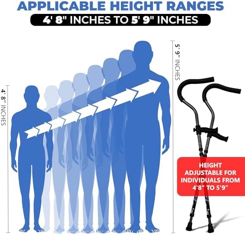 in-Motion Pro Crutches | Foldable Crutches| Crutches for Adults with Ergonomic Handles | Spring Assist Technology | Articulating Tips | Size Short (4'8" - 5'9") | Charcoal Grey