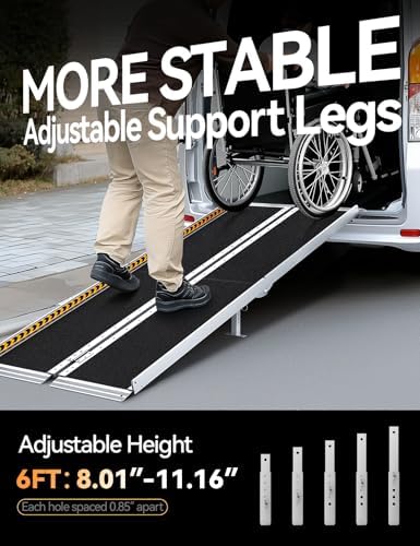 FACHNUO 6 Feet Portable Wheelchair Ramp with Sopport Legs, Non-Skid Aluminum Handicap Ramps, Folding Threshold Wheel Chair Ramp for Home Steps, Stairs, Entry, Threshold, Doorways, 800LBS Capacity