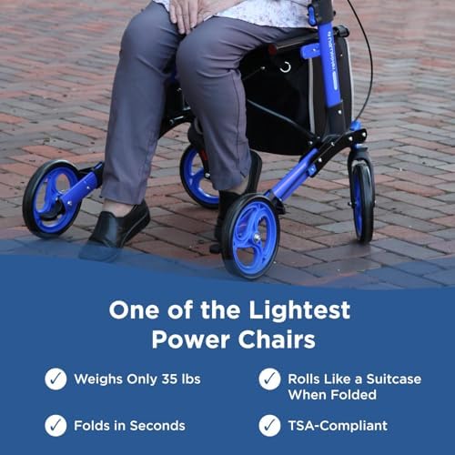 Journey UPWalker Breeze – Traditional Rollator Walker – Premium, Lightweight Adjustable Upright Rollator Walker with Seat for Adults, Seniors & The Elderly – Blue Frame