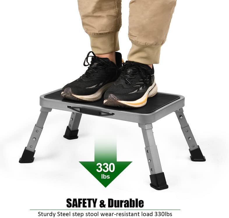 Jocauto Foldable Step Stool, Adjustable Step Stool with a Non-Slip Platform, Step Ladder with Thick Rubber Feet for Adults or Children in Kitchen, Bedroom, Office, Rv, 330 Lbs Capacity