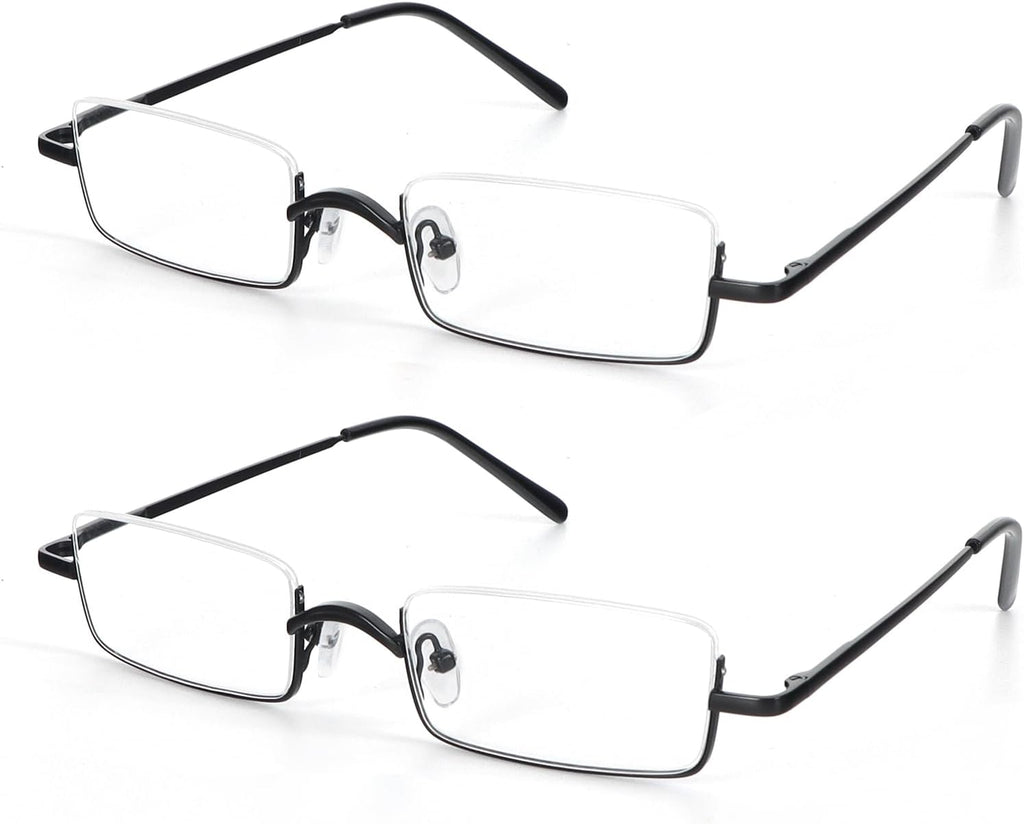 KoKoBin 2 Pairs Half Reading Glasses Square Semi Rimless Readers Metal Frame for Men and Women