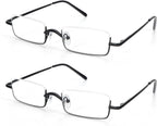KoKoBin 2 Pairs Half Reading Glasses Square Semi Rimless Readers Metal Frame for Men and Women