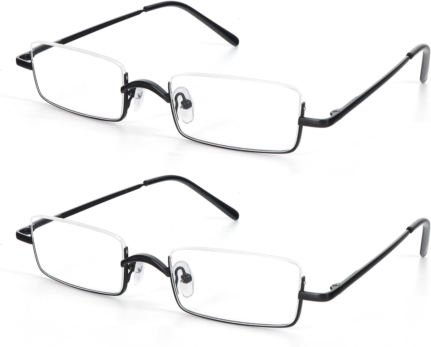 KoKoBin 2 Pairs Half Reading Glasses Square Semi Rimless Readers Metal Frame for Men and Women