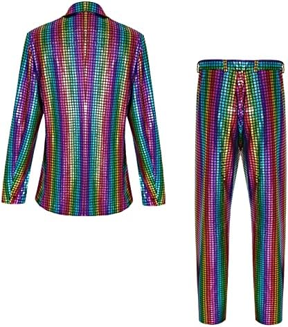 Men's 70s Disco Outfit Rainbow Suit Sequin Jacket and Pants Halloween Party Costume