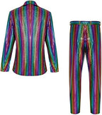 Men's 70s Disco Outfit Rainbow Suit Sequin Jacket and Pants Halloween Party Costume