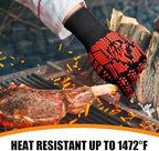 BBQ Gloves, Oven Gloves, 1472°F Extreme Heat Resistant Barbecue Gloves, Silicone Non-Slip Oven Mitts, Kitchen for Cooking, Grilling, and Baking (Red)