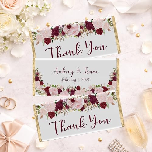 Floral Wedding Party Favors, Personalzied Candy Wrappers, DIY Kit, Pack of 20 Custom Chocolate Bar Labels