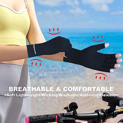 2 Pairs Arthritis Gloves, Hand Compression Gloves for Rheumatoid, Pain Relief, Carpal Tunnel, Swelling, Joint Support, Driving Fingerless Gloves for Women Men (Pink, Large)