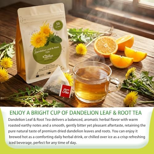Samcci - Dandelion Leaf & Root Tea bags, 50 Teabags, Natural Roasted Dandelion Herbal Tea for Liver & Kidney Health, Support Digestion & Enhance Immune System, Caffeine Free