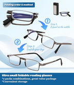 Hubeye Ultra Thin Folding Reading Glasses for Men 2 Pack Blue Light Blocking Compact Computer Foldable Readers With Case