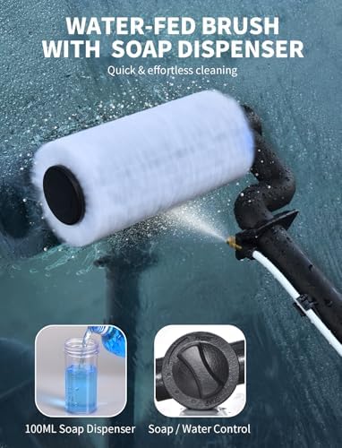 Electric Solar Panel Cleaning Kit, 20FT Solar Panel Cleaning Brush and Pole with Soap Dispenser, Telescopic Water Fed Pole, 100Mins Runtime, Solar Panel Cleaner Solution for Windows, Roof (Black)