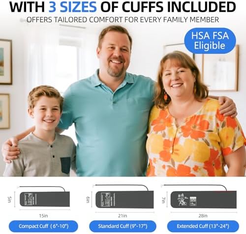 VOLUETH Blood Pressure Monitor for Home Use - 3 Size Cuffs, Small 6"-10", Medium/Large 9"-17" and Extra Large 13"-24", HSA FSA Eligible Items/Perfect for Family Health Monitoring