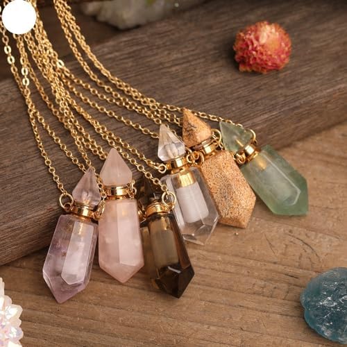 Natural Gems Stone Faceted Prism Perfume Bottle Pendants Necklace