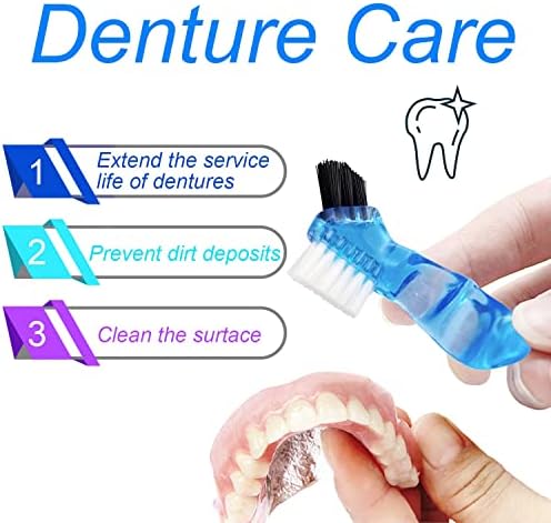 2 Pack Denture Case Dental Mouthguard Case, Denture Bath Box Cleaning with Brush, Strainer Basket and Lid Waterproof - Purple and Blue
