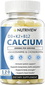 NutriView Calcium 2000mg with D3 & K2 - High Absorption Bone Health Supplement for Women, Non-GMO, 120 Softgels